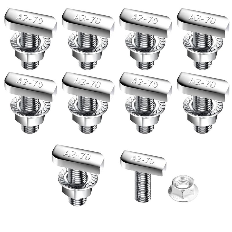 CXWLTT براغي T M10x25mm مع رأس مطرقة و 10 قطع من صواميل الفلنج سداسية الشكل - Image 1